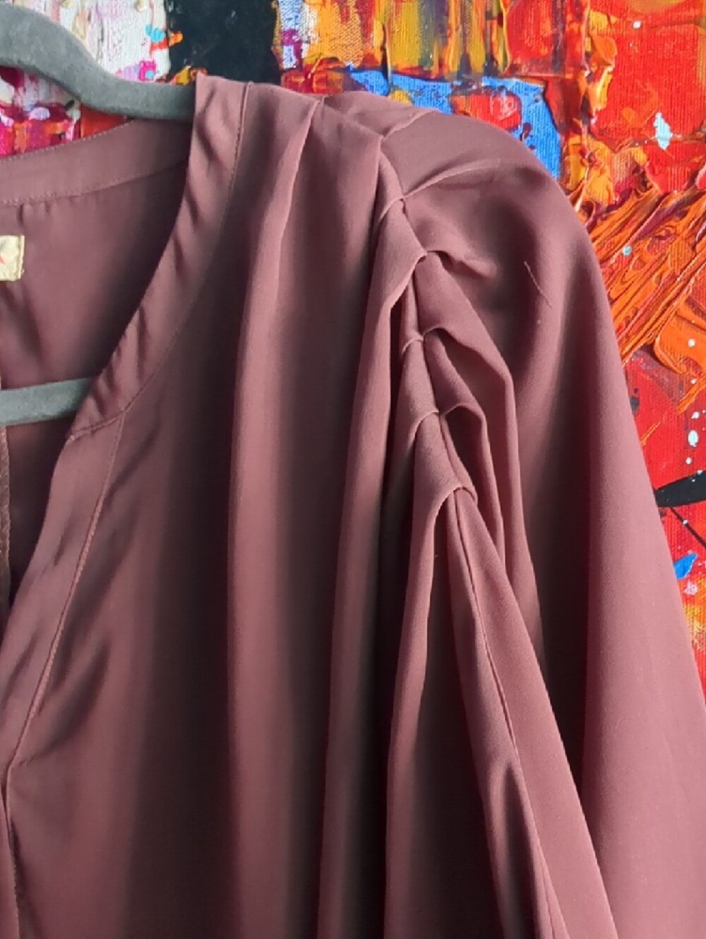 Batwing V-Neck Button-Front Blouse - Dusty Plum - Picture 3 of 11